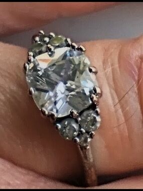 Clear Crystal Oval Cluster Ring - Silver Tone NVC Signed size10